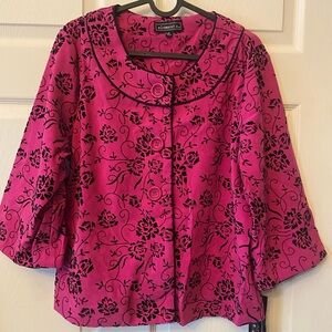 NWT, Elementz Women’s Size M Pink W/ Black Floral Print Button Down Blazer